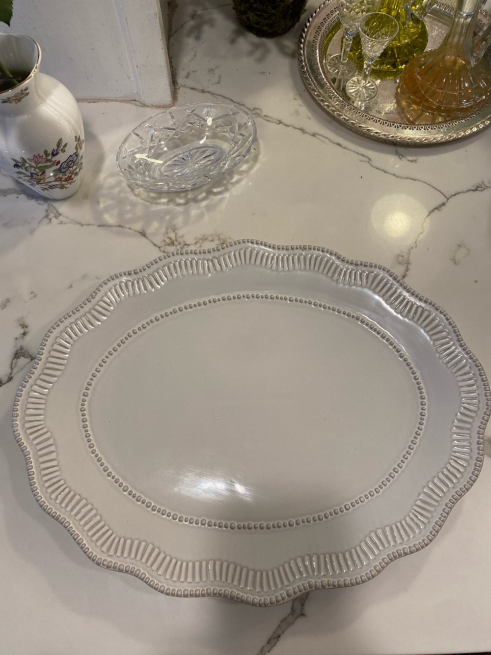 Big Hearth & Hand Classic White Stoneware Oval Platter - Beaded Scallop Edges